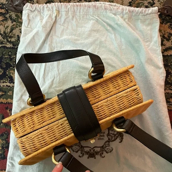 Y2K Juicy Couture Natural Tan Wicker Tote with Black Trim & Heart Lock - Picture 5 of 7